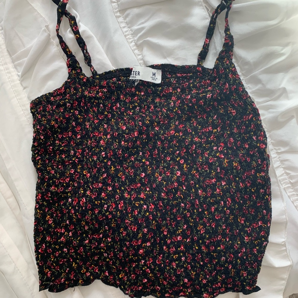 Black Floral Ribbed tank